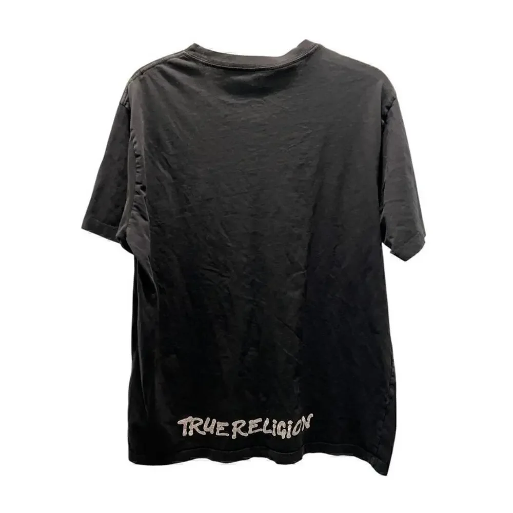 True Religion distressed black horseshoe back logo graphic tee sz L